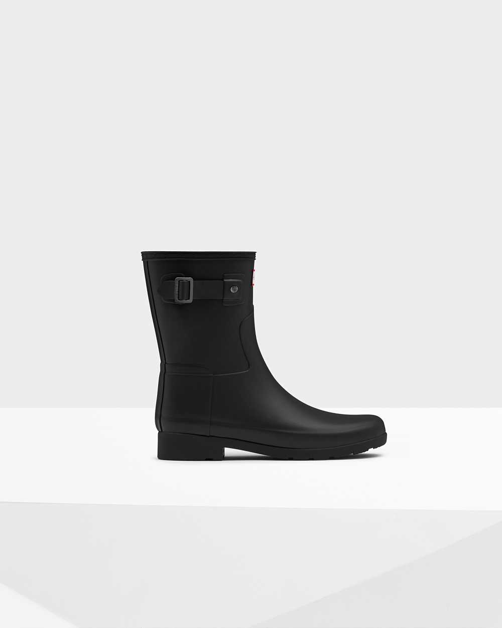 Womens Hunter Refined Slim Fit Short Mid-Calf Rain Boots Black | THQAXF-964